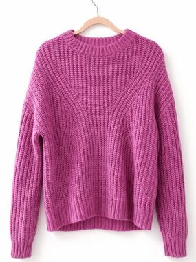 A New Day Pink Chunky Knit Sweater Women's Large Textured Crewneck Cozy Pullover
